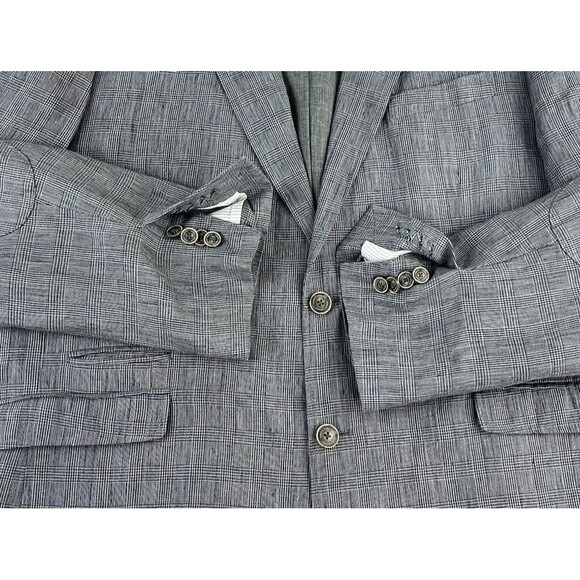 Joseph Abboud Linen Sport Coat Jacket Two Button Gray Black Plaid  Mens Size XL - Picture 9 of 15